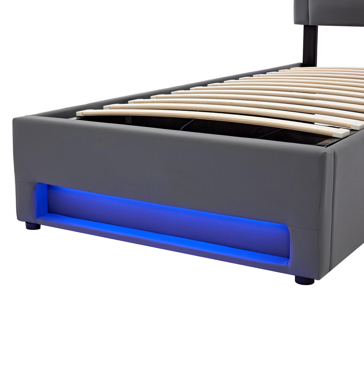 TAPECIRANI krevet 90/200 cm sivi od PU-a s LED rasvjetom, USB punjenjem i spremištem - siva, plastika (90/200cm) - OKWISH