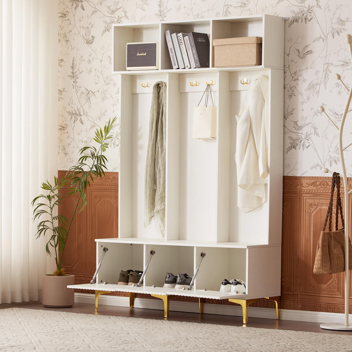 GARDEROBENSET 120/23,5/191,5 cm aus Spanplatte mit Sitzbank und 6 Haken Weiß - Weiß, Holzwerkstoff (40/191/120cm) - Modenvie