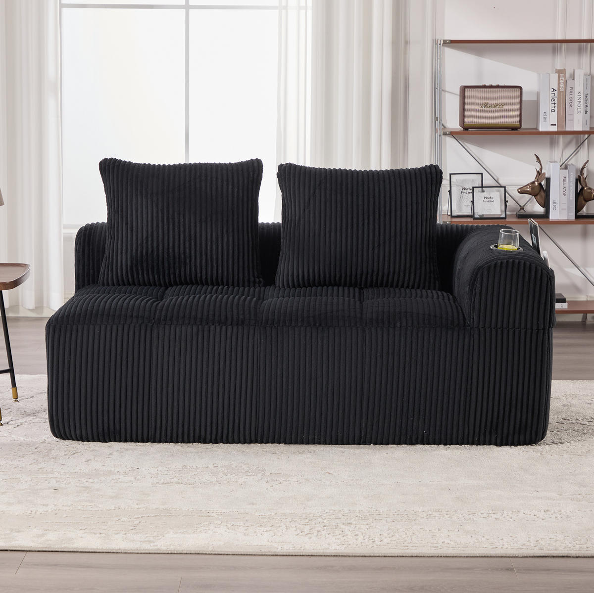 2-SITZER-SOFA aus Cord 158x93x61 cm in Schwarz mit Seitenfächern & Becherhaltern - Schwarz, Textil (93/61/158cm) - Modfu