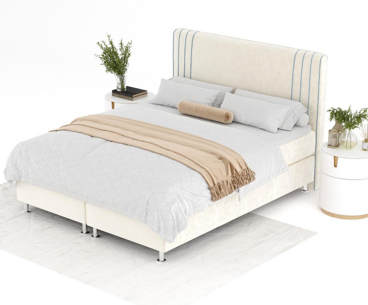 BOXSPRINGBETT Casone Creme/Blau Grau 140/200 cm mit Latex-Topper - Silberfarben/Blaugrau, Holz/Holzwerkstoff (140/200cm) - Maison de Reve