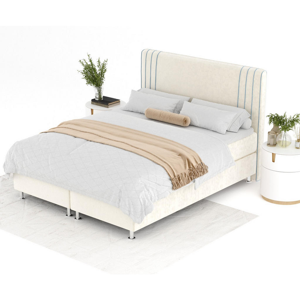 Thumbnail - Maison de Reve Boxspringbett, Creme, Blaugrau, Textil, Buche, Kiefer, H3, Höhe ca. 21 cm, 160x200 cm, Oeko-Tex® Standard...