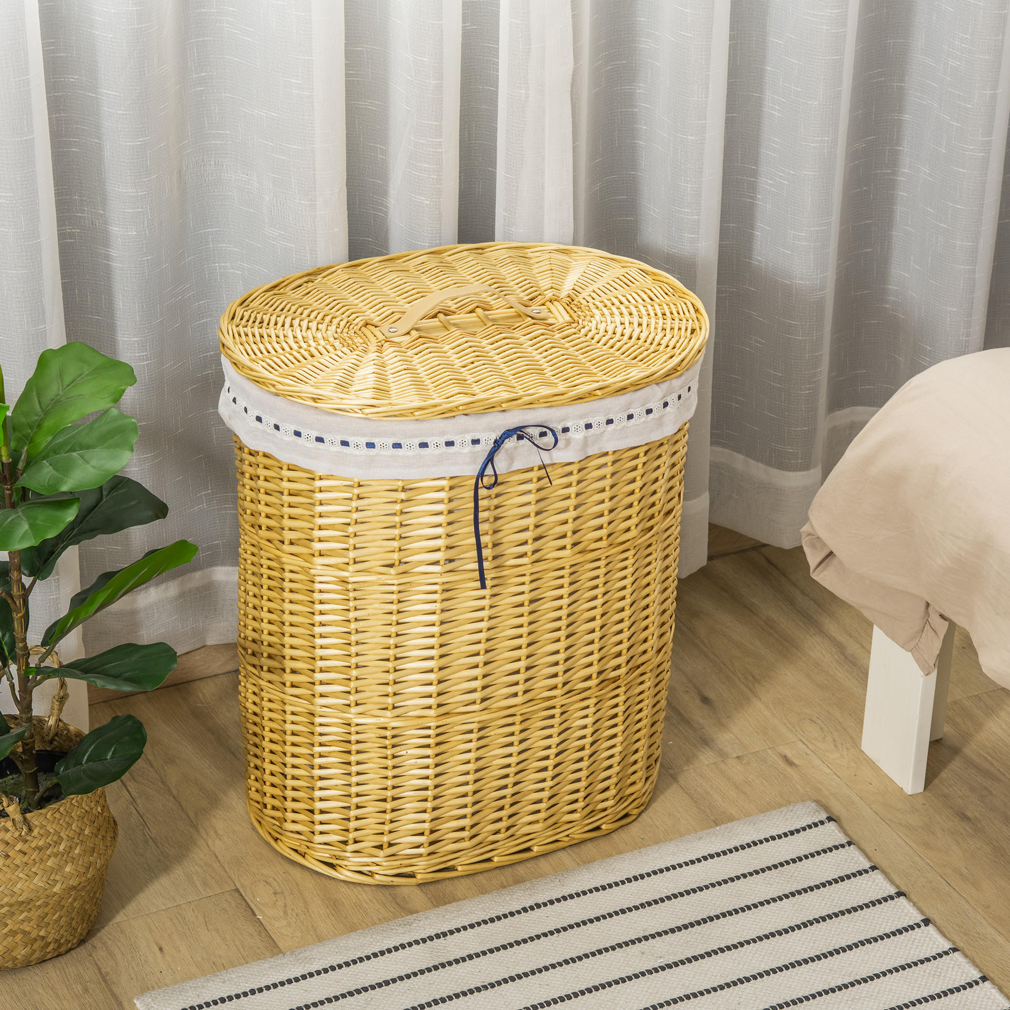 WÄSCHEKORB, Weidenrute, Naturholz - Naturfarben, Holz (38/57/51cm) - HOMCOM