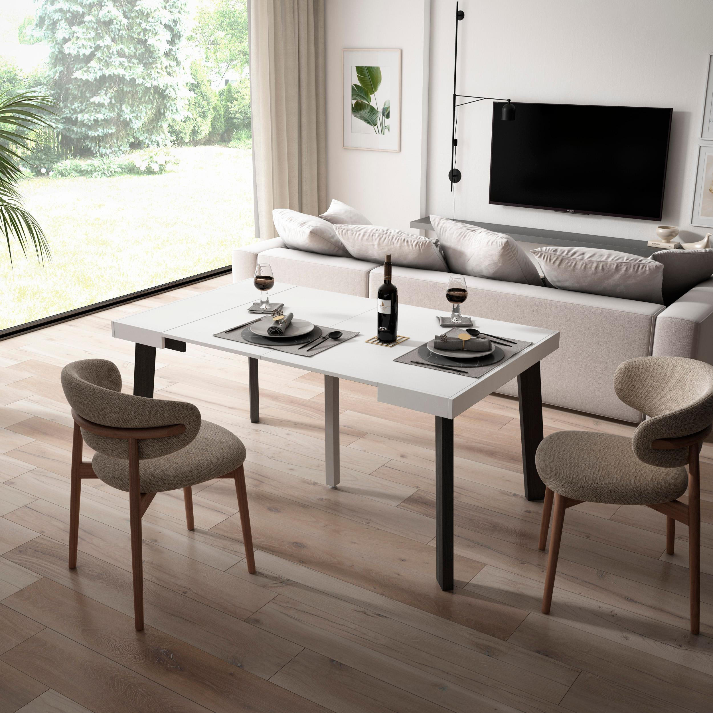 KONSOLENTISCH ausziehbar 58 bis 160cm, für 8 Gäste, weiß, 90/58/73cm - Weiß, Holzwerkstoff (90/160/73cm) - Skraut Home