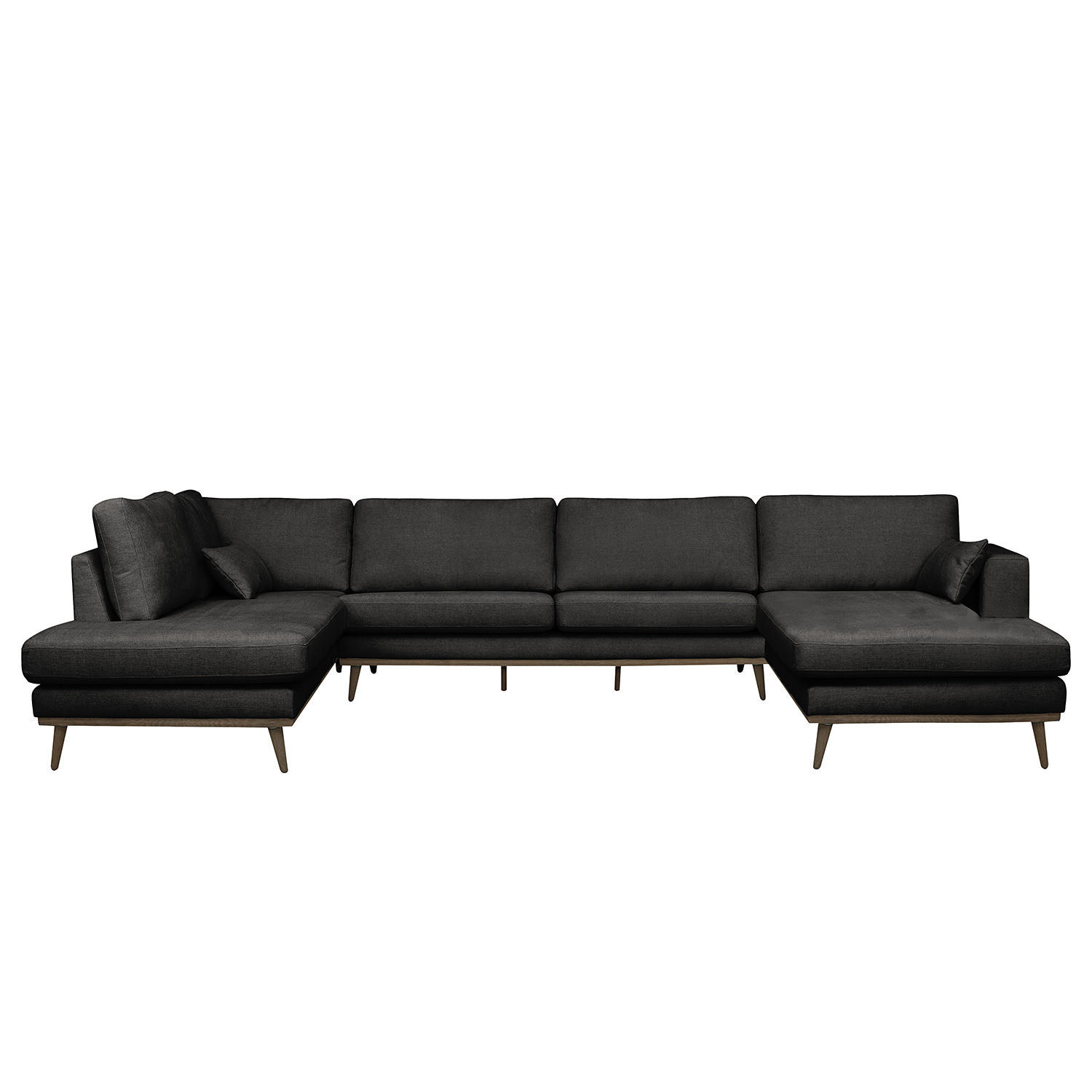 WOHNLANDSCHAFT mit Longchair - Eichefarben/Schwarz, Eichenholz/Textil (371/81/219cm) - home24