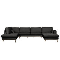 WOHNLANDSCHAFT mit Longchair - Eichefarben/Schwarz, Eichenholz/Textil (371/81/219cm) - home24