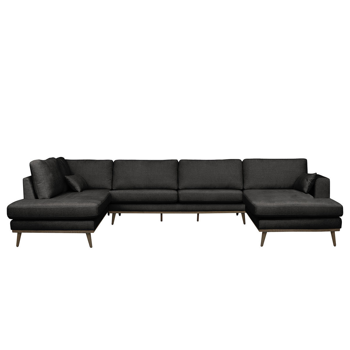 WOHNLANDSCHAFT mit Longchair - Eichefarben/Schwarz, Eichenholz/Textil (371/81/219cm) - home24