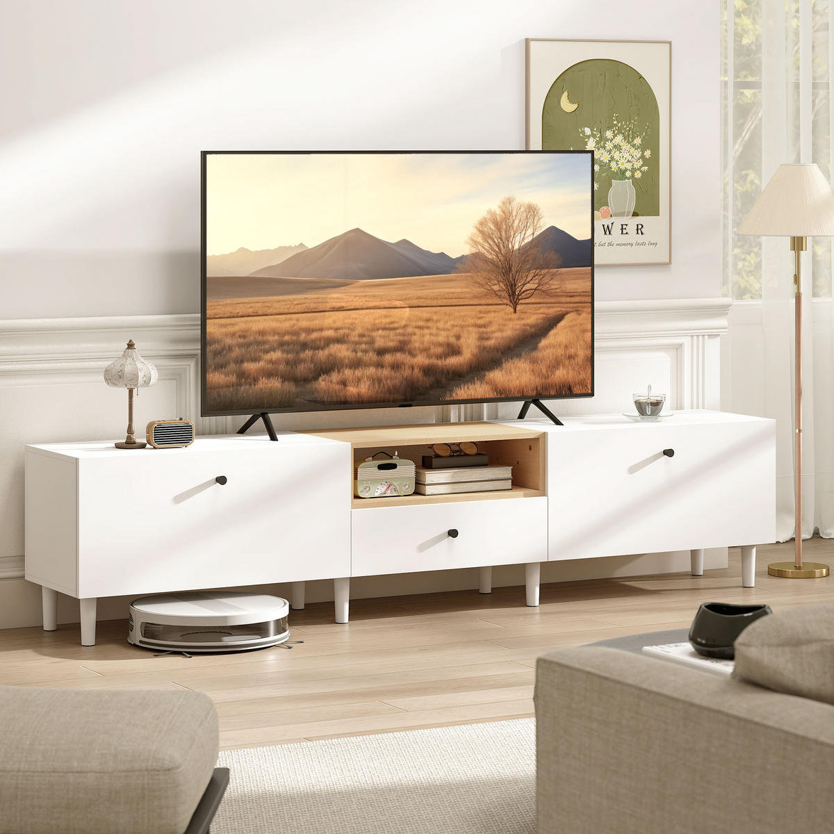 TV-SCHRANK für Fernseher bis zu 90 Zoll Weiß - Multicolor/Schwarz, Holzwerkstoff/Metall (35/45/200cm) - HOMCOM