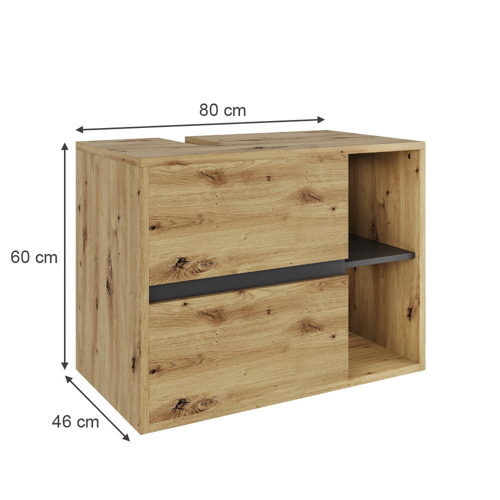 WASCHBECKENUNTERSCHRANK Viola Artisan/Grau 80 x 60 cm mit 2 Schubladen - Hellgrau/Grau, Holzwerkstoff (80/60/46cm) - Vicco