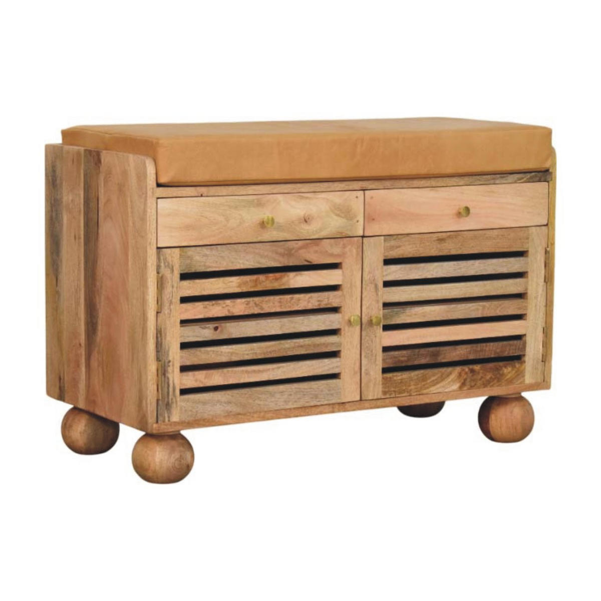 KLOP za čevlje v hrastovem videzu, 2 predala, 4 police, 2 vrati, svetlo rjava - svetlo rjava, les/usnje (85/56/40cm) - Artisan Furniture