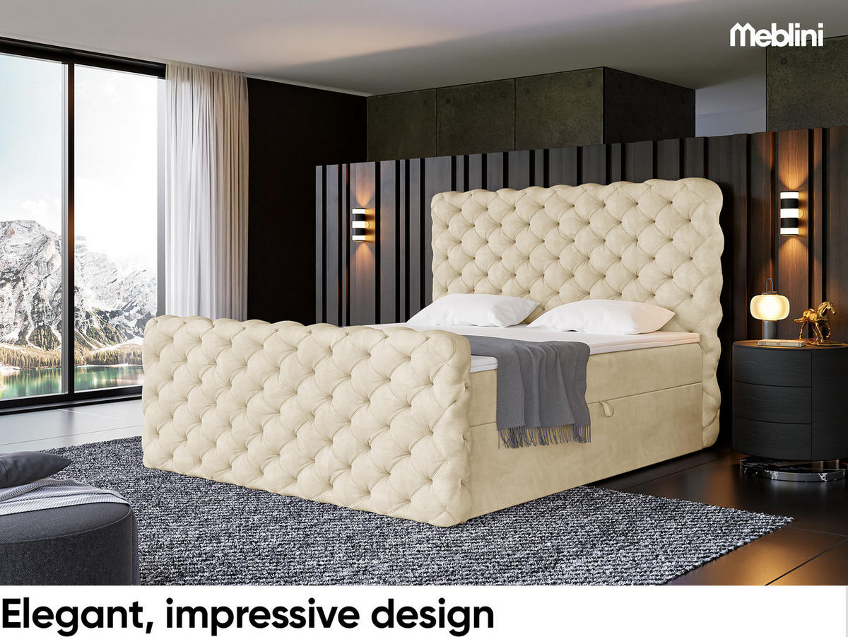 BOXBETT Duke - Beige/Schwarz, Holzwerkstoff/Textil (120/200cm) - Meblini