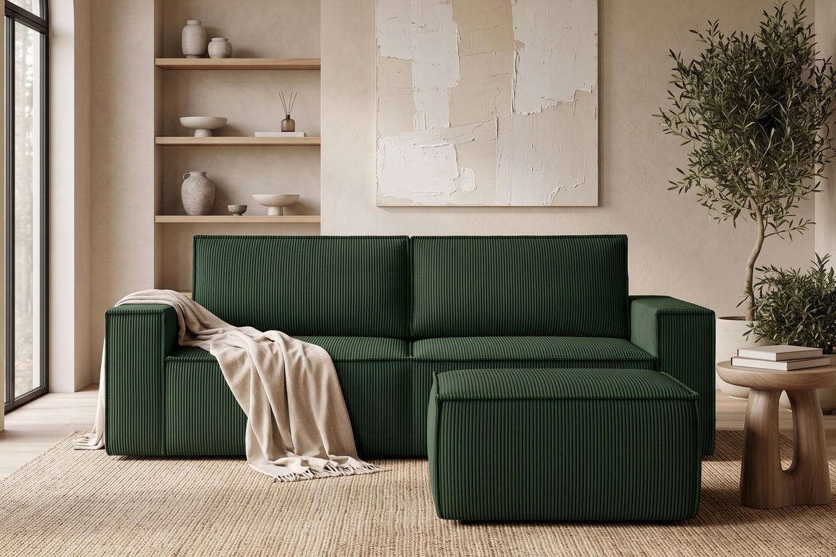 SITZPOUF NAPI gefederte Sitzfläche, dunkelgrün - Dunkelgrün/Schwarz, Textil (83/45/83cm) - KONSIMO®
