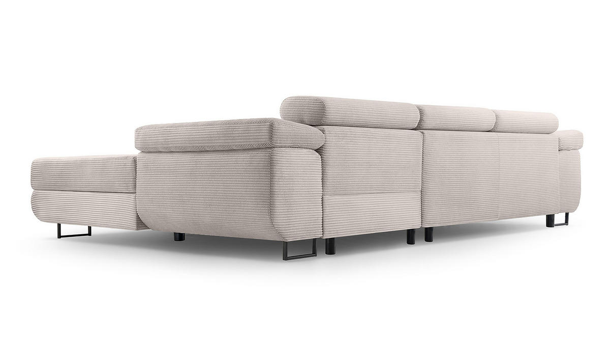 ECKSOFA L Form Arborio Zartweiß 280/203/90 cm Rechts mit Schlaffunktion - Creme/Schwarz, Textil/Metall (280/203cm) - AX Living