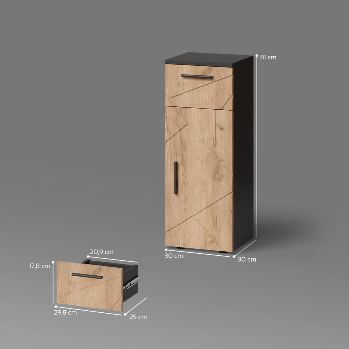 MIDISCHRANK Ronco Goldkraft Eiche/Anthrazit 30 x 81 cm - Anthrazit/Eiche Wotan, Holzwerkstoff (30/81/30cm) - Livinity®