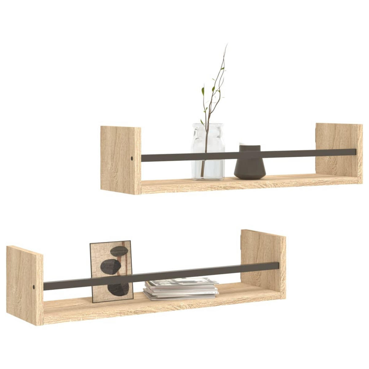WANDREGALE Mit Stangen 2er Set Sonoma-Eiche 60/16/14 Cm - Braun, Holzwerkstoff (60/14/16cm) - vidaXL