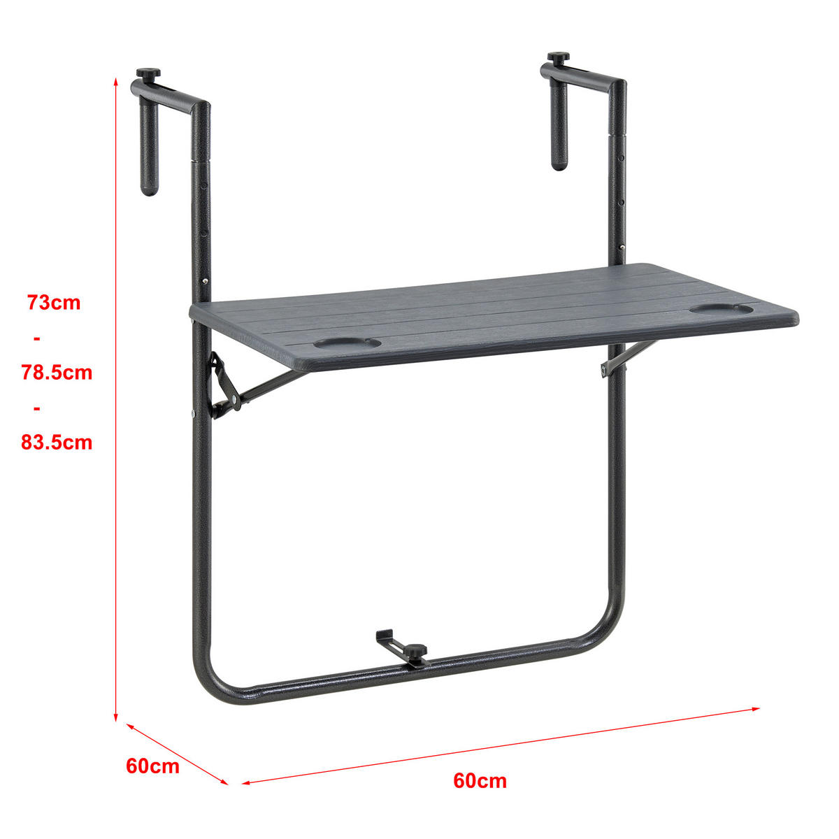 BALKONHÄNGETISCH Badolato - Dunkelgrau, Metall (60/60/83.5cm) - [en.casa]