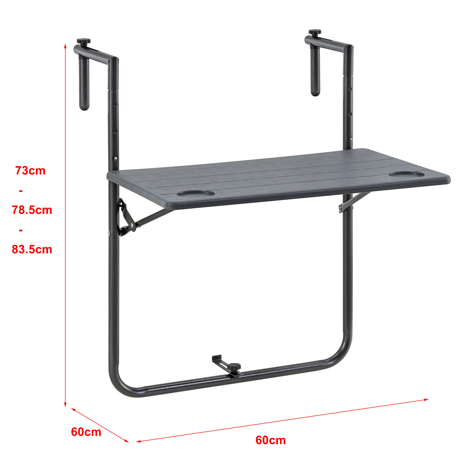 Thumbnail - [en.casa] Balkonhängetisch, Dunkelgrau, Metall, 60x83.5x60 cm, Balkonmöbel, Balkontische