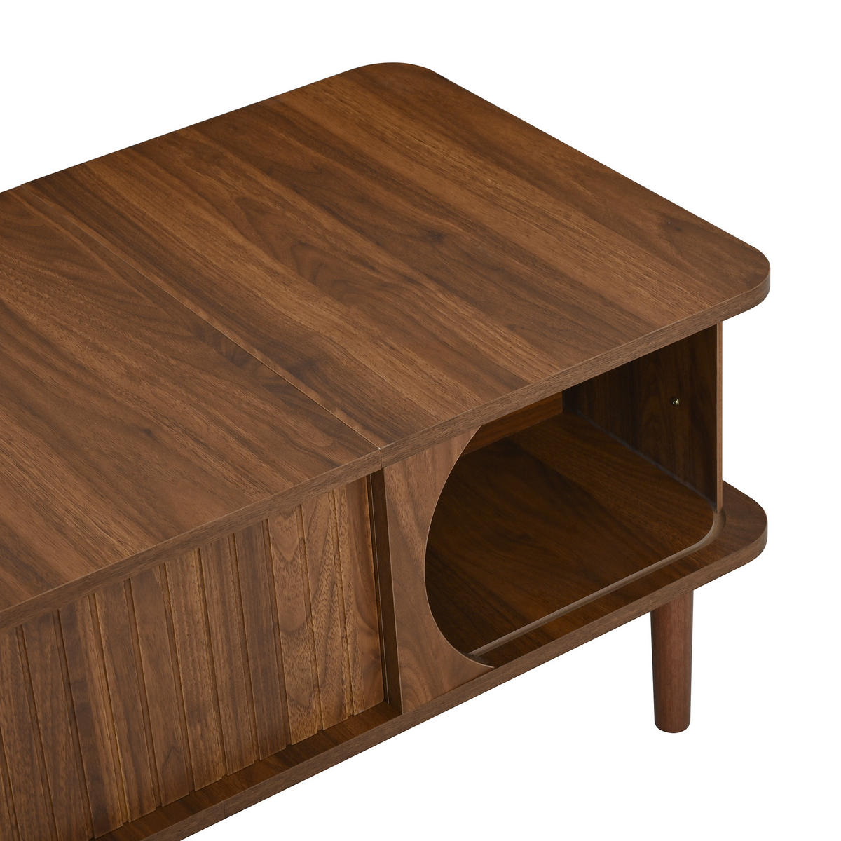 COUCHTISCH höhenverstellbar in Nussbaum 100/48/55,5 cm aus MDF mit Rillenstruktur und Stauraum - Braun, Holzwerkstoff (48/100/55.5cm) - CHICFURN