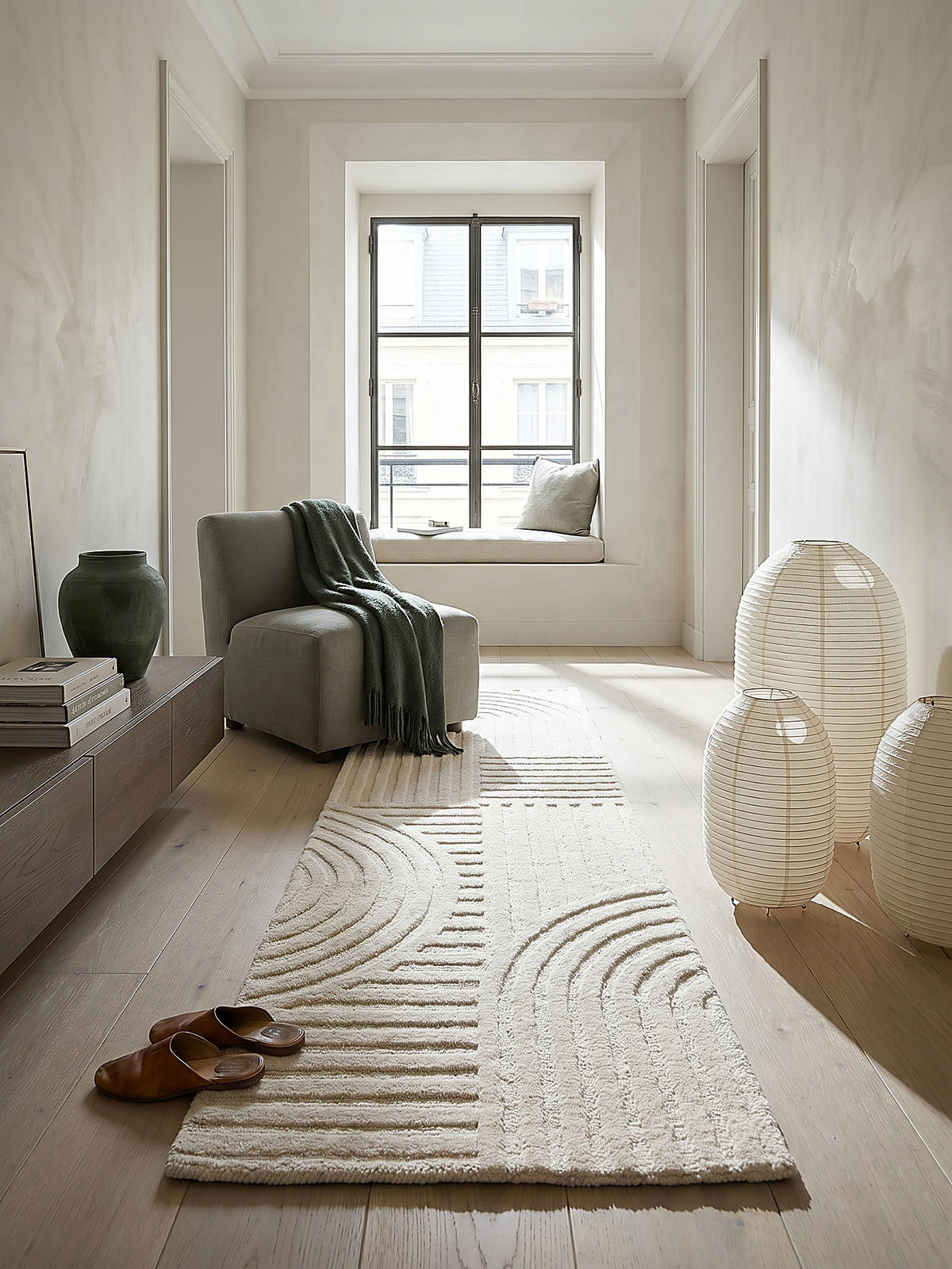 TEPPICH aus Wolle LEVEN in Elfenbein, geometrisch, 60 x 230 cm - Champagner, Textil (60/230cm) - KADIMA DESIGN