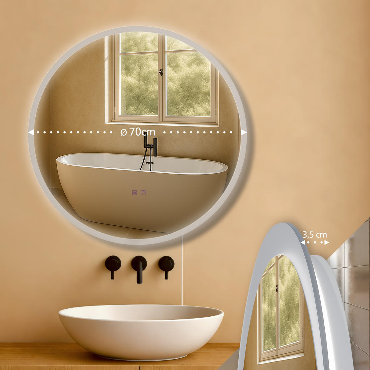 BADSPIEGEL Linz 70 ohne Bluetooth 70x3,5x70cm Glas Klarglas Badezimmerspiegel - Klar, Glas (70/70/3.5cm) - DELUKE