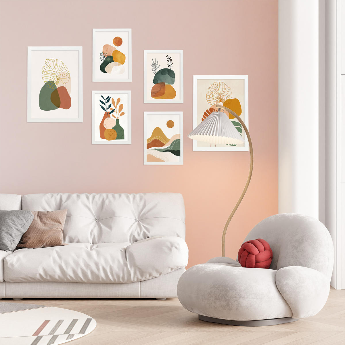 PLAKAT 6 dekorativních nástěnných desek. Plakaty s abstrakty. Moderní dekorace obývacího pokoje Fotografie Bílý rám velikosti A3 & A4 - bílá, papír (29.7/42/3cm) - Nacnic