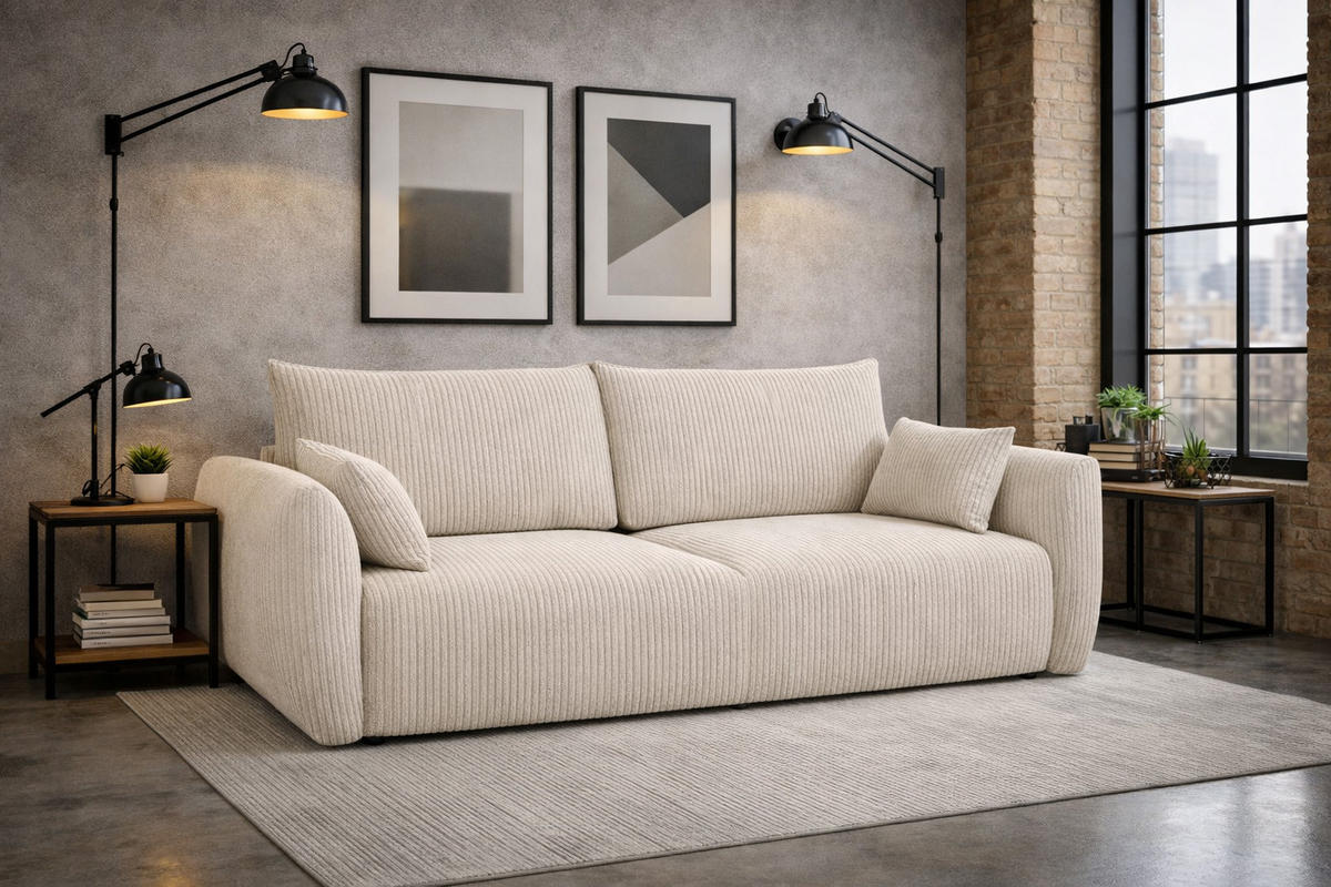 SOFA Mit Schlaffunktion Und Bettkasten, Cordstoff Poso, Beige, Zephira - Beige, Holz (238/87/102cm) - Kaiser Möbel