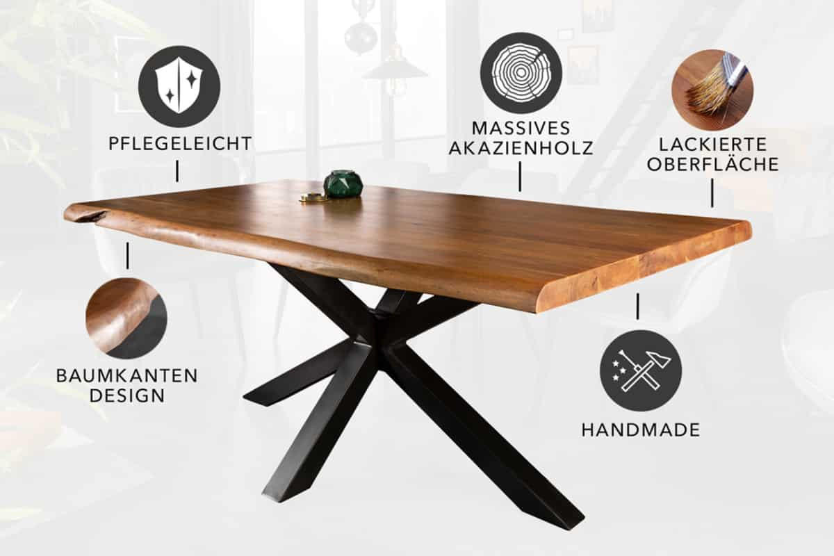 ESSTISCH MAMMUT NATURE Akazie 180cm - Schwarz/Braun, Holz/Metall (100/180/77cm) - riess-ambiente