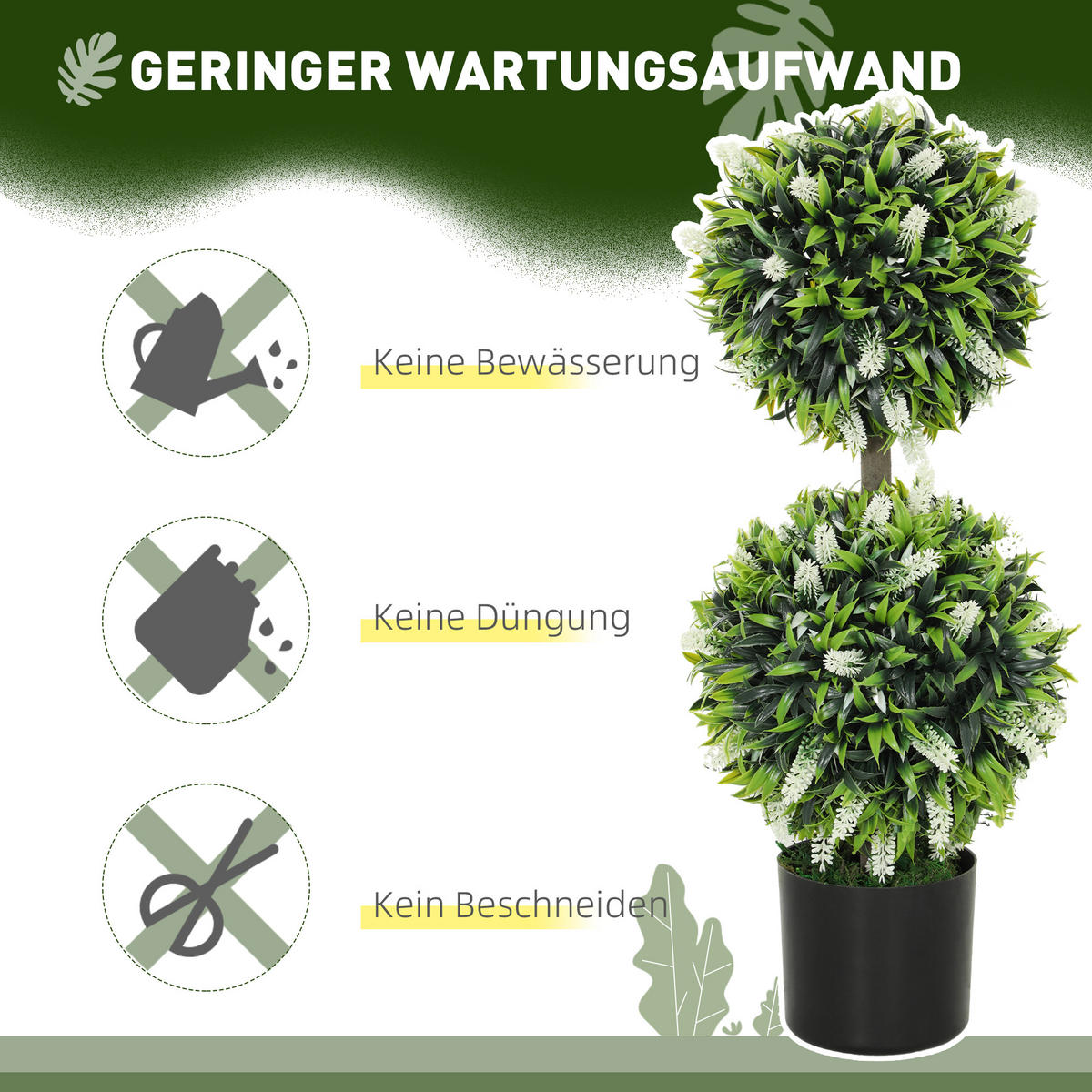 KUNSTPFLANZE 2er Set Kunststoff Stahl Weiß - Schwarz/Weiß, Kunststoff (70cm) - HOMCOM