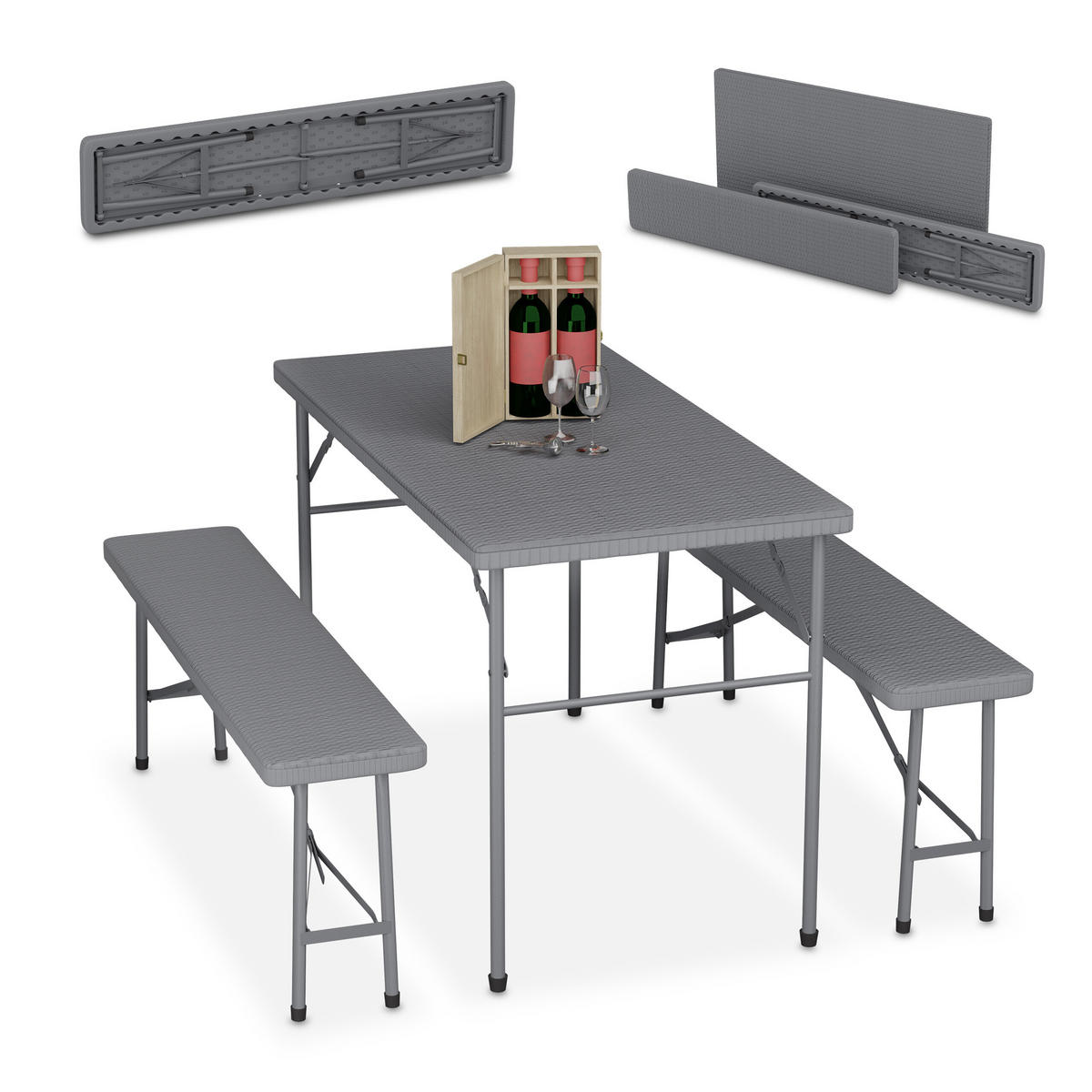 BIERZELTGARNITUR 3-tlg. - Grau, Kunststoff/Metall - Relaxdays