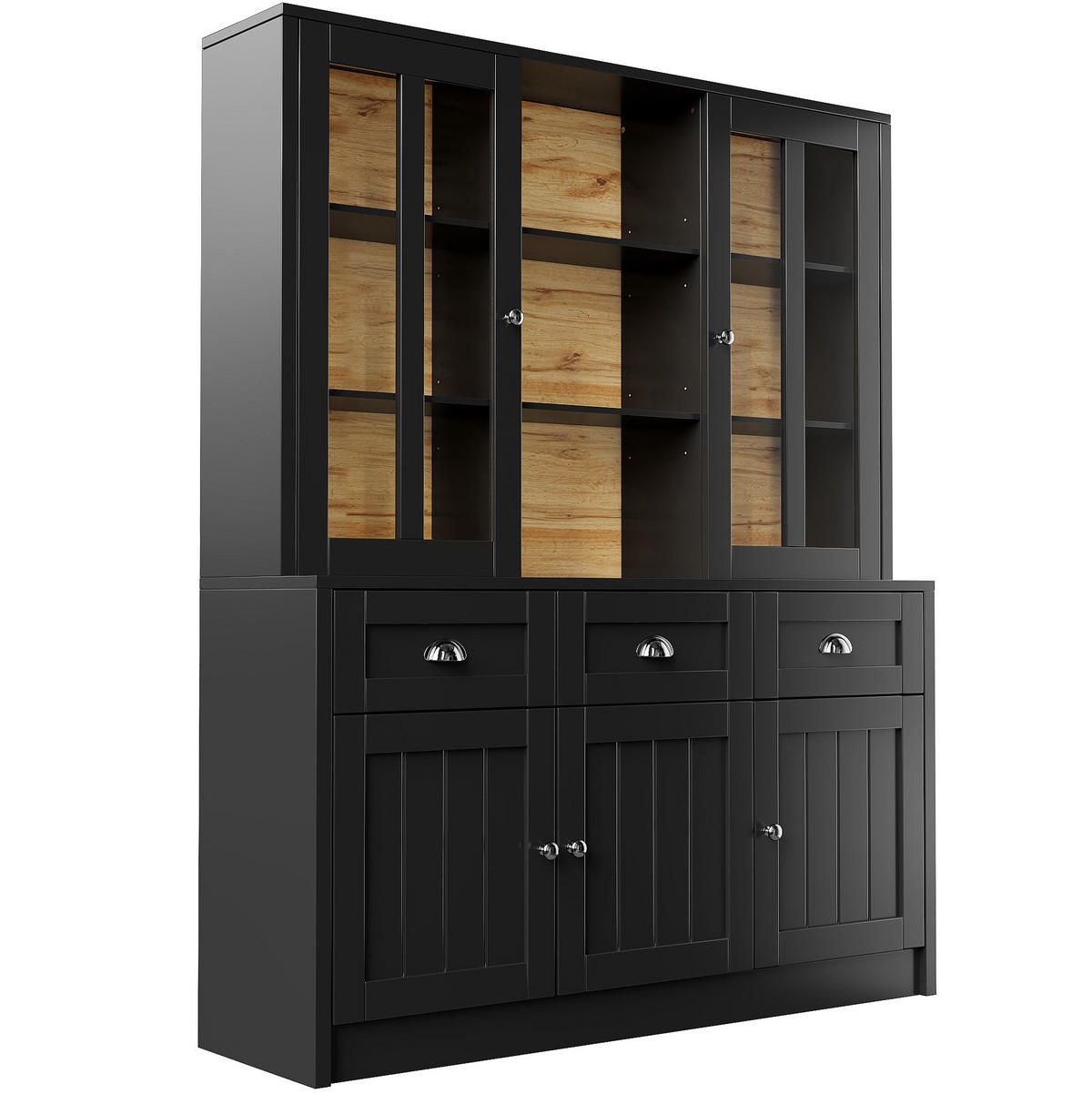 HOCHSCHRANK mit Acryltüren MDF Schwarz 3 Pakete - Schwarz, Holzwerkstoff (38.5/175/140cm) - Meubliv