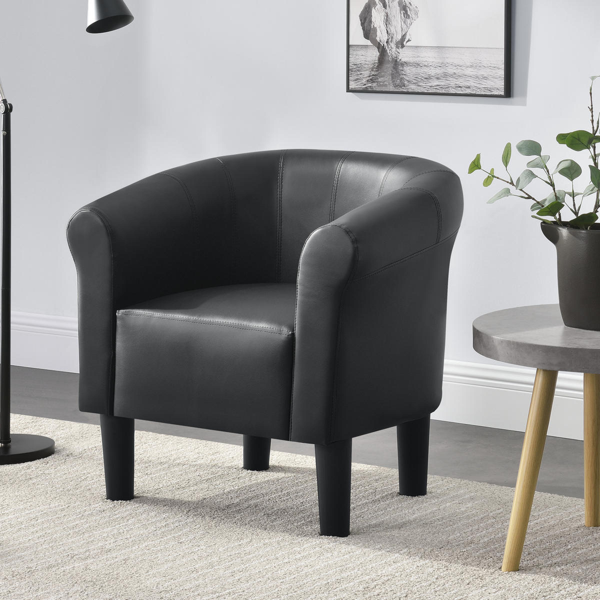 SESSEL Jelgava Kunstleder Schwarz - Schwarz, Textil (70/70/58cm) - [en.casa]