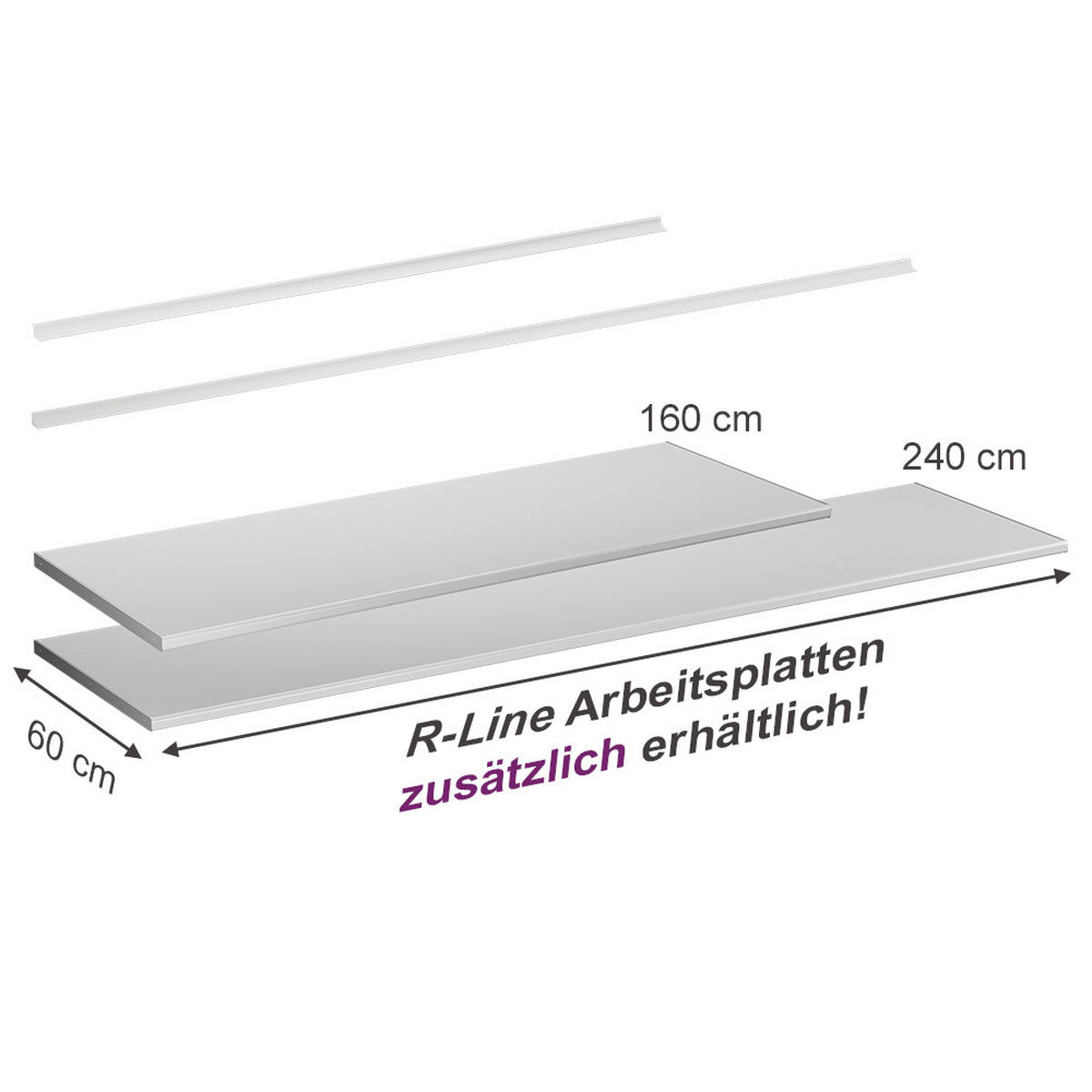KUCHYŇSKÁ PRACOVNÍ DESKA R-Line, Bílá, 240 cm - bílá, kompozitní dřevo (240/2.8/60cm) - Vicco