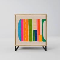 SIDEBOARD GEOMETRIC SHINE, Eichefarben, 57,5x42x67,5 cm, Schwarze Metall-Rahmenfüße - Eichefarben/Multicolor, Holzwerkstoff/Metall (57.5/67.5/42cm) - SpaceRebels
