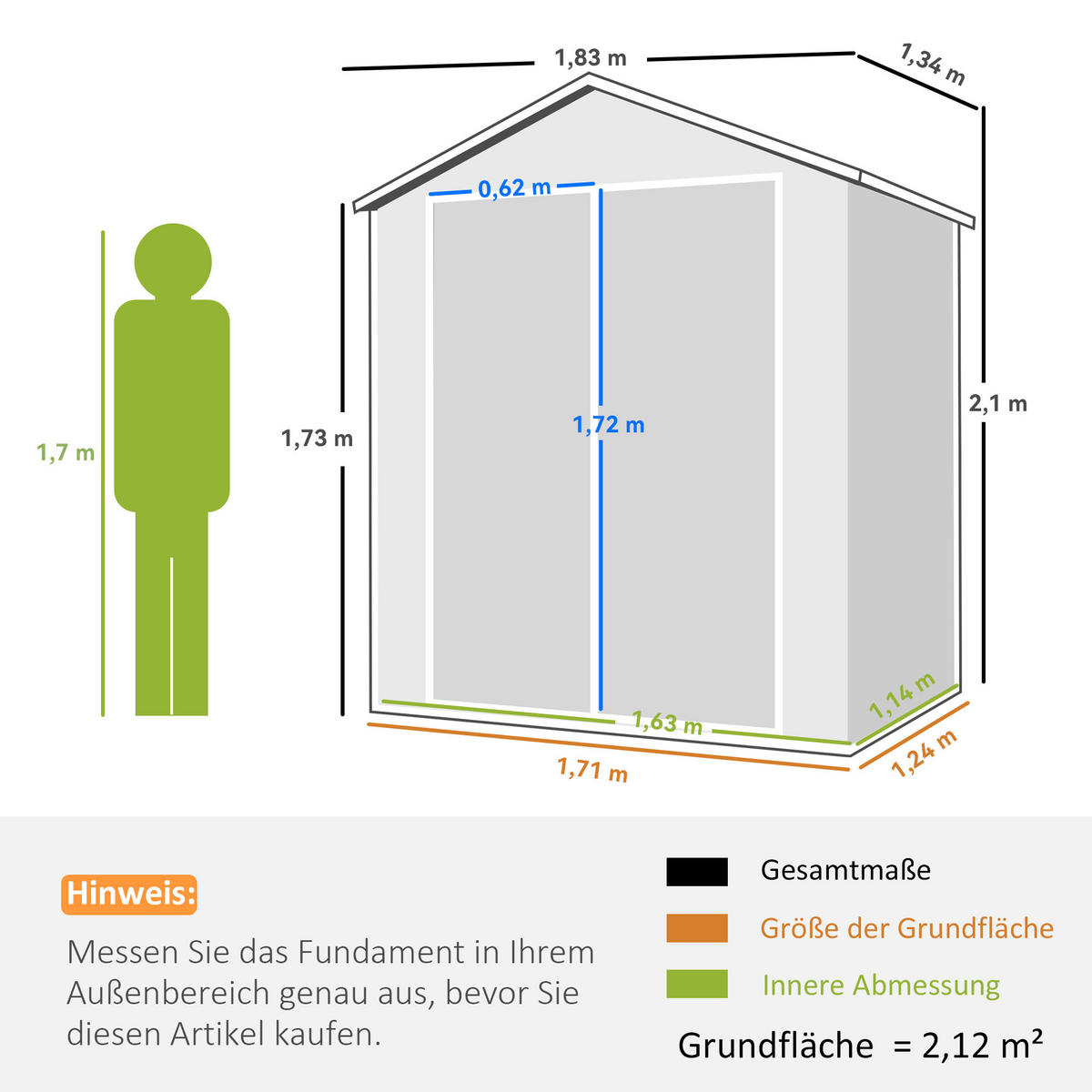 GERÄTEHAUS mit Pultdach 183 x 134 cm Gartenhaus mit Fenster für Garten Grau - Grau, Metall (134/210/183cm) - Outsunny