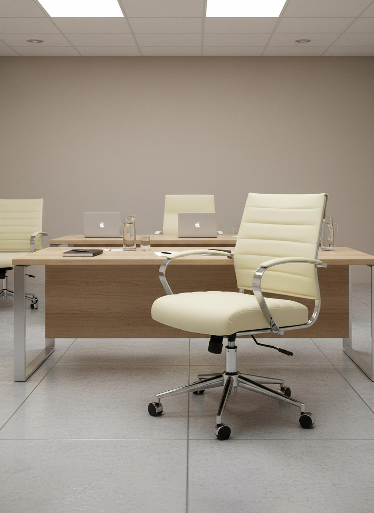 BÜROSTUHL Rynex Kunstleder creme - Chromfarben/Creme, Metall (57/100/62cm) - TPFLiving