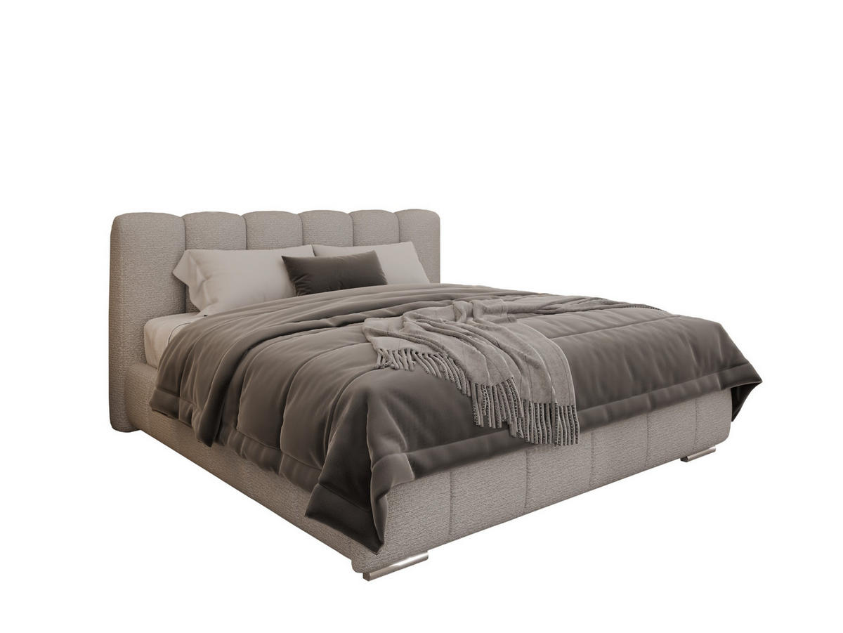 POLSTERBETT ZAIRA 180 x 200 cm mit Bettkasten und Lattenrost, 7-Zonen-Taschenfederkernmatratze CIRA (24 cm) – Dunkelbeige - Beige, Holz (180/200cm) - Panda Möbel