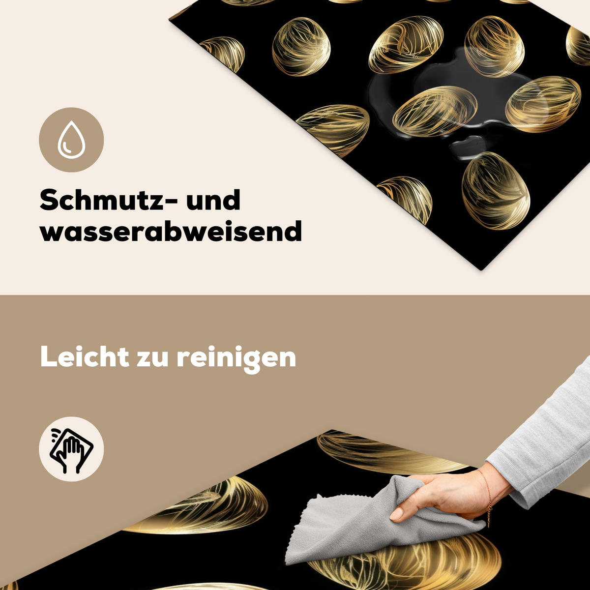 HERDABDECKPLATTE Eier - Gold - Muster Induktionsmatte 83x51 cm - Schwarz, Kunststoff (83/51.5/0.2cm) - MuchoWow