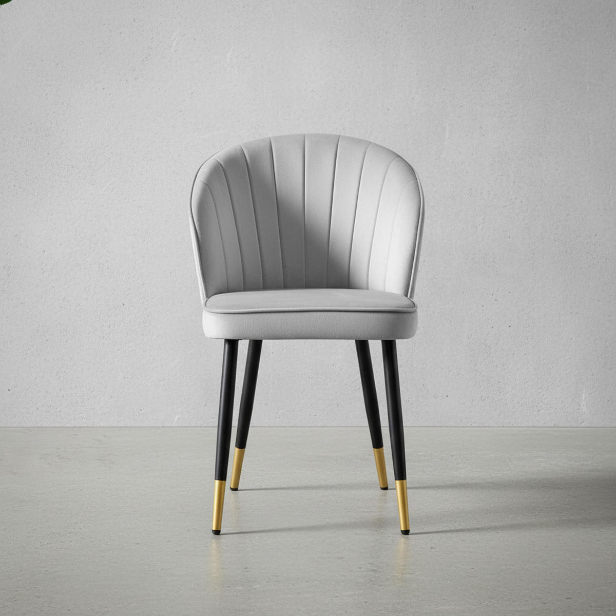 ESSZIMMERSTUHL 2er Set Samtbezug mit Metallgestell Schalenform Skandinavisch gepolstert, Grau 53x55x83 cm - Goldfarben/Grau, Textil/Metall (53/83/55cm) - KADIMA DESIGN