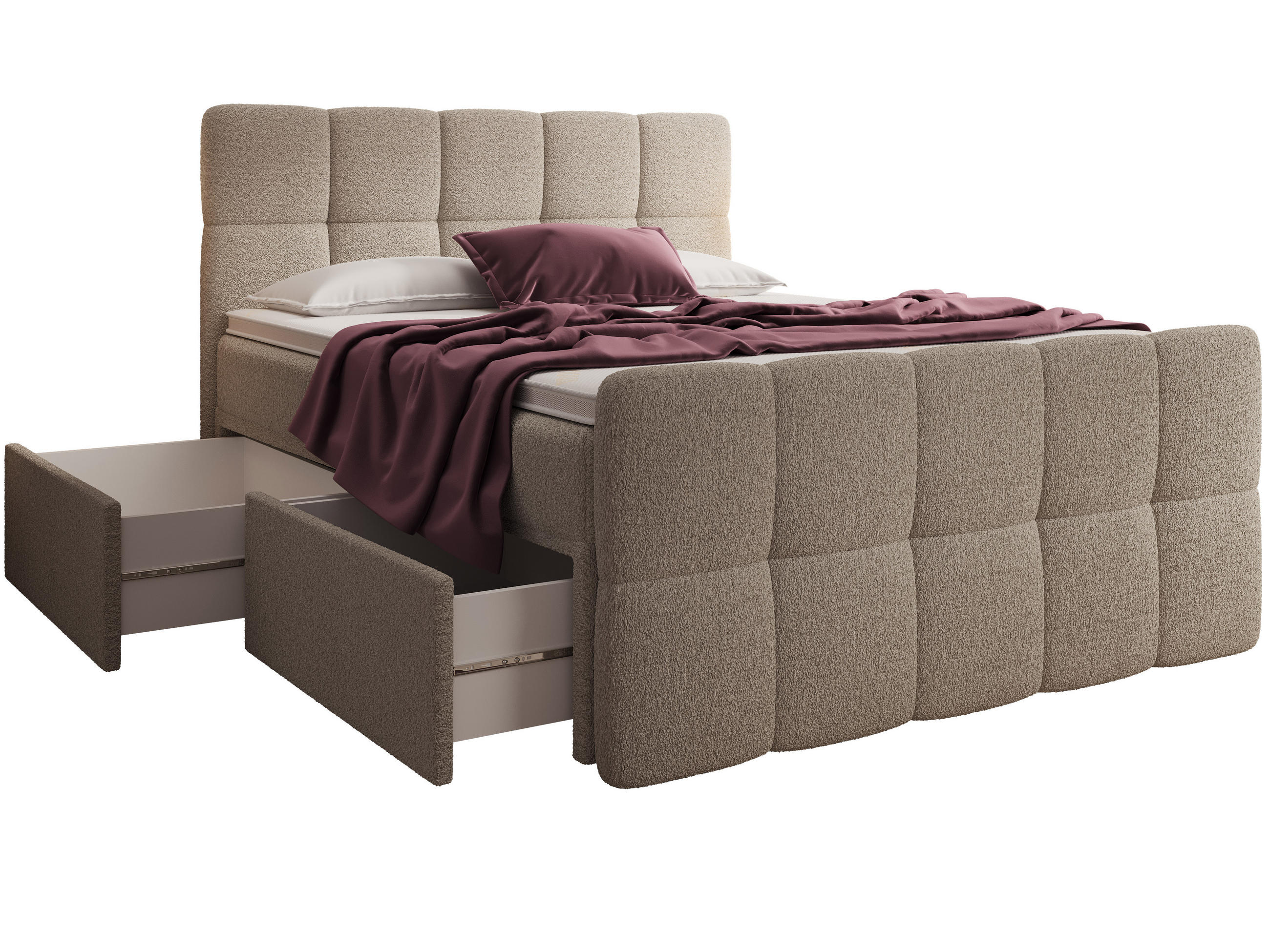 BOXBETT Madison 4 Beige 160/200 H3/H4 Boucle - Beige, Textil (160/200cm) - wonello