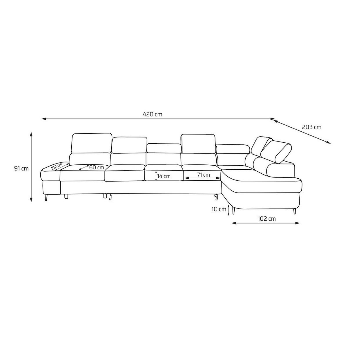 ECKSOFA PRIAM XXL L-Form Rechts mit Schlaffunktion 125x265 Velours Creme - Creme/Schwarz, Holz/Textil (203/420cm) - Muffo