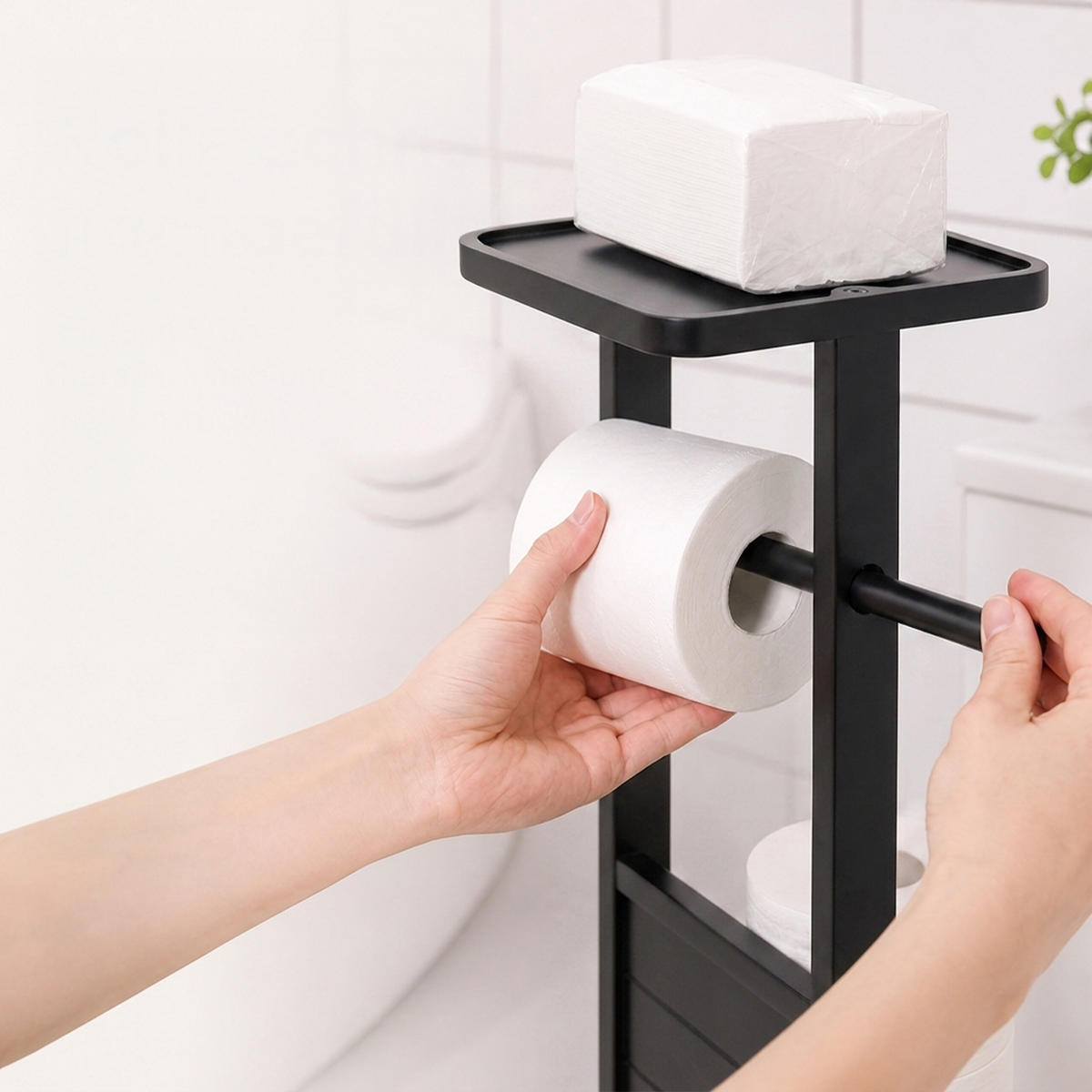WC-SOUPRAVA černá bambus s poličkou 80 cm - černá, dřevo/kompozitní dřevo (30/80/18cm) - Relaxdays