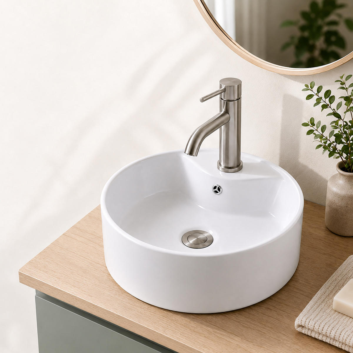 LAVOAR Alb pe blat rotund ceramică 41x14,5 cm - alb, ceramică/material plastic (41/14.5/41cm) - Relaxdays