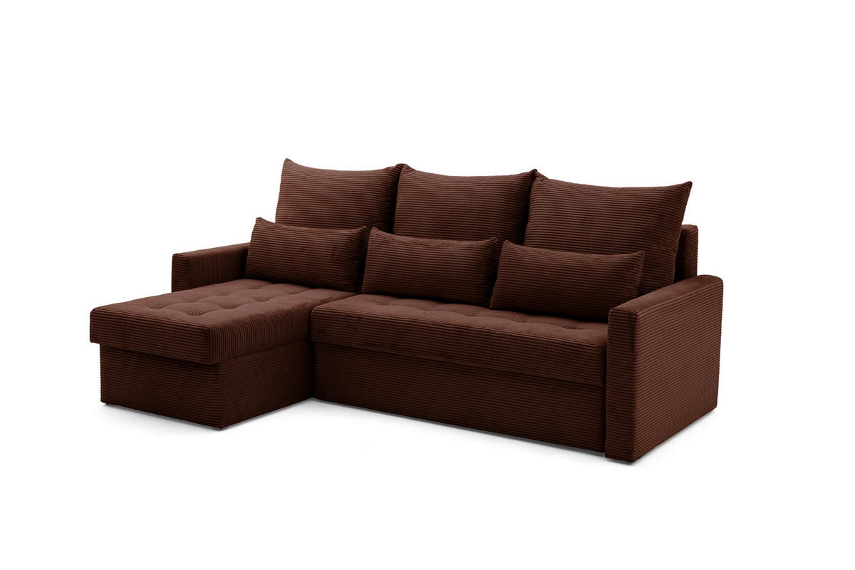 ECKSOFA PULA L Links mit Schlaffunktion 132x198 Cord Dunkelbraun - Dunkelbraun/Schwarz, Holz/Kunststoff (214/145cm) - NACANAPA