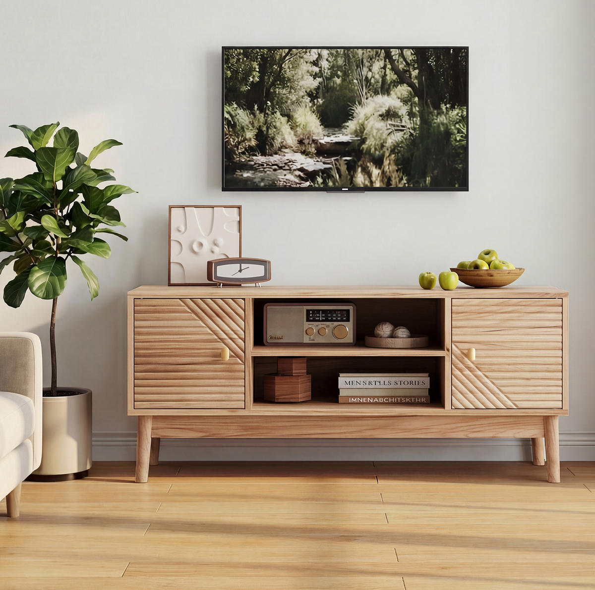 LOWBOARD 110/40/48 cm Eiche aus MDF mit Kabelmanagement - Braun, Holzwerkstoff (40/48/110cm) - OKMYHOME