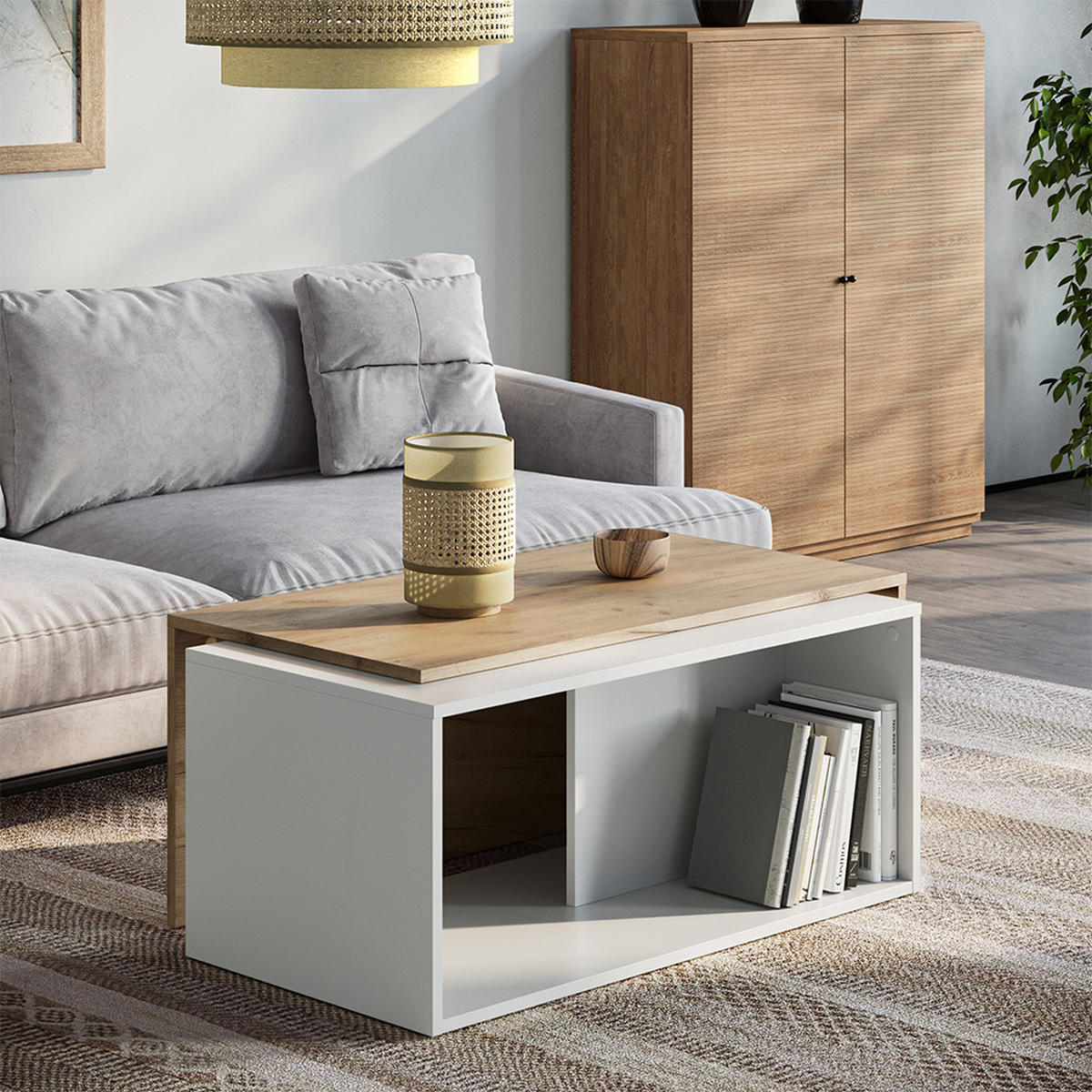 COUCHTISCH Paul Weiß/Goldkraft Eiche 90 x 48 cm - Honigeiche/Weiß, Holzwerkstoff (48/90/40cm) - Vicco