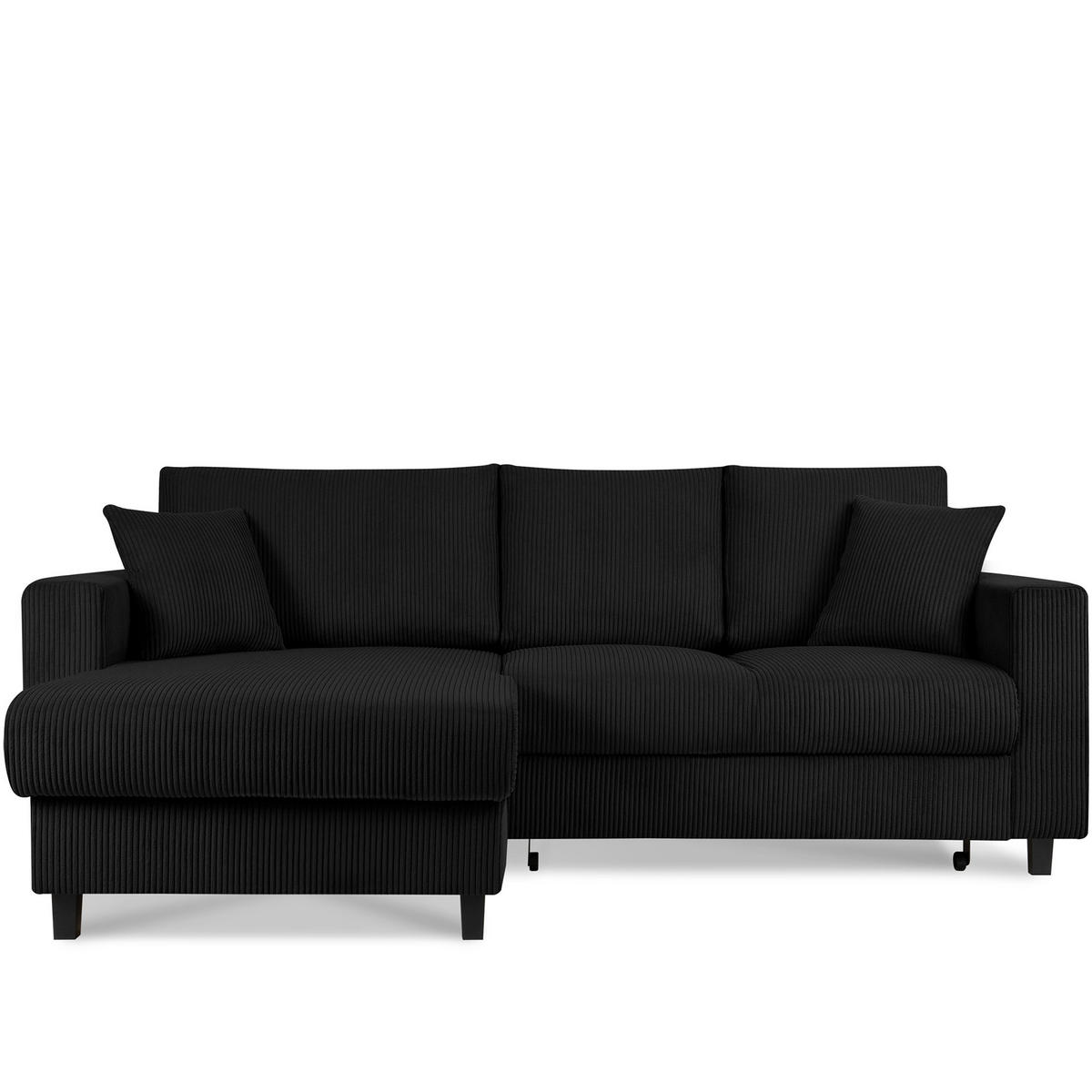 ECKSCHLAFSOFA EGRET Links mit Bettkasten, Cord-Stoff, schwarz - Schwarz, Textil (234/90cm) - KONSIMO®