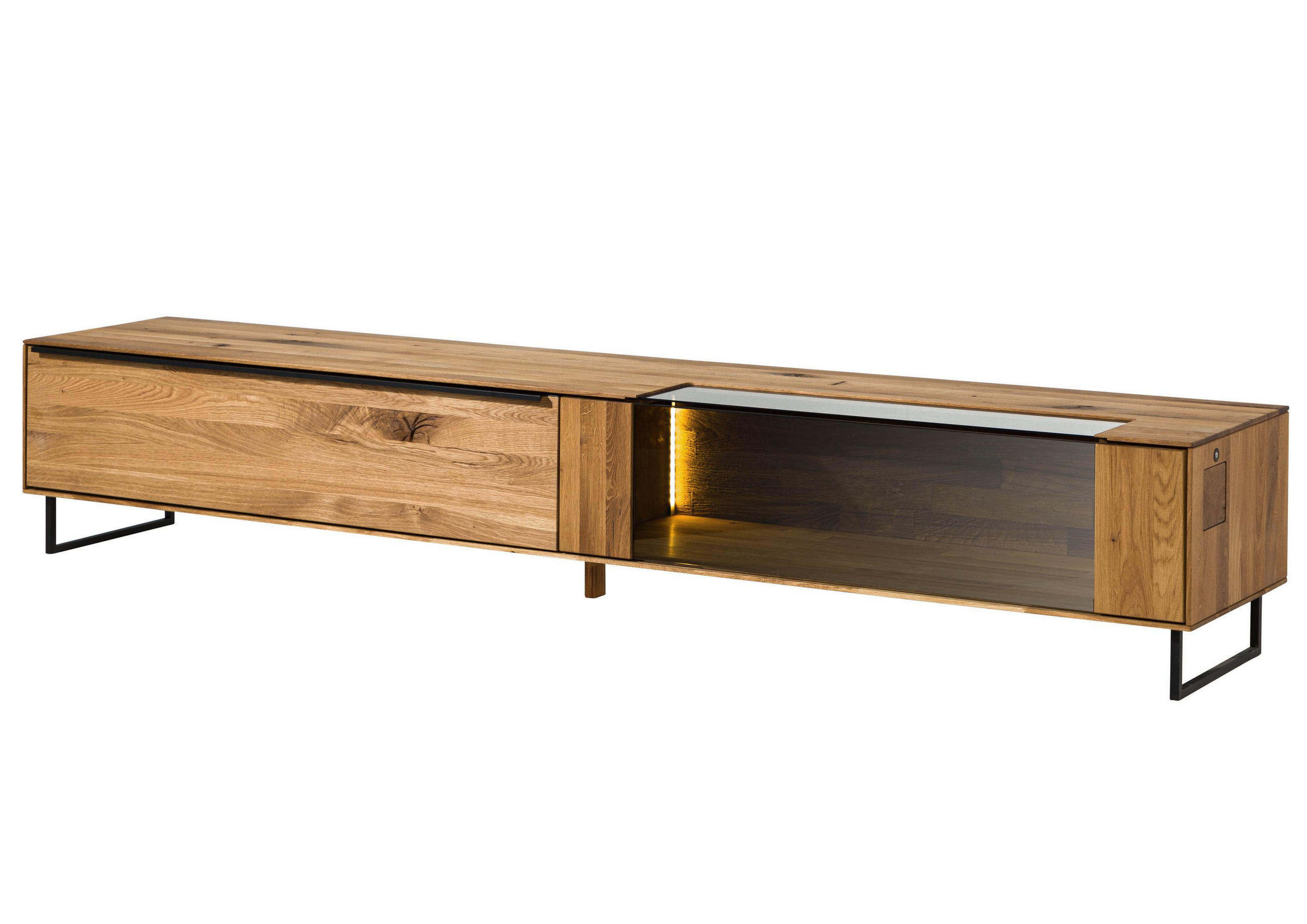 LOWBOARD Wildeiche 200x43x42 natur geölt WIEN #214 - Naturfarben, Holz (200/42/43cm) - Massivmoebel24