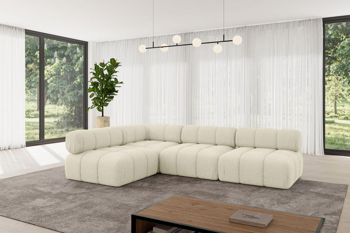 ECKSOFA modulares Sofa Samaro-L2 - 285x190x70 cm Beige Bouclé - Beige, Holzwerkstoff/Textil (285/190cm) - ALTDECOR
