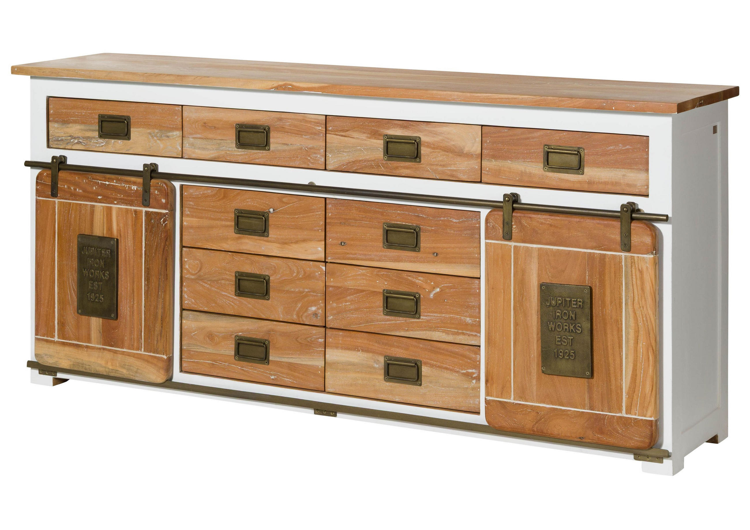 SIDEBOARD Mango 200x45x90 weiß lackiert RAILWAY #522 - Weiß, Holz (200/90/45cm) - Massivmoebel24
