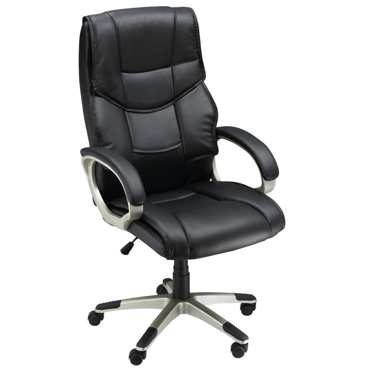 CHEFSESSEL DE-05076 Wippfunktion, hohe Rückenlehne & Kunstleder Schwarz - Schwarz, Metall (58/124/70cm) - ComfortXL