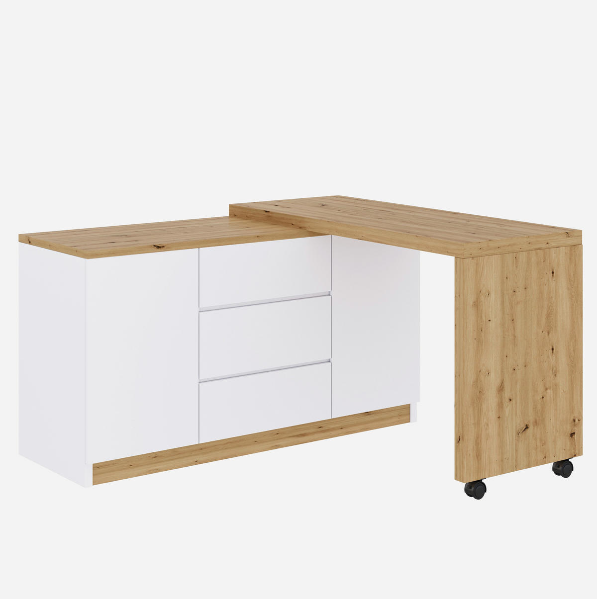 SCHREIBTISCH drehbar & klappbar 120 x 50 cm Weiß/Eiche mit Stauraum - Eichefarben, Holz (120/50/76.5cm) - Meubliv